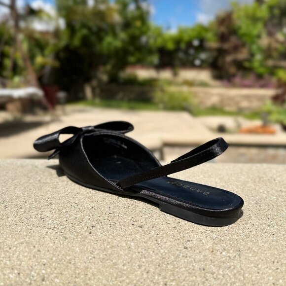 NEW🔥 Black Pointed Closed Toe OverSized Bow Slingback Ballet Flat Mules Slip-On - Picture 4 of 5
